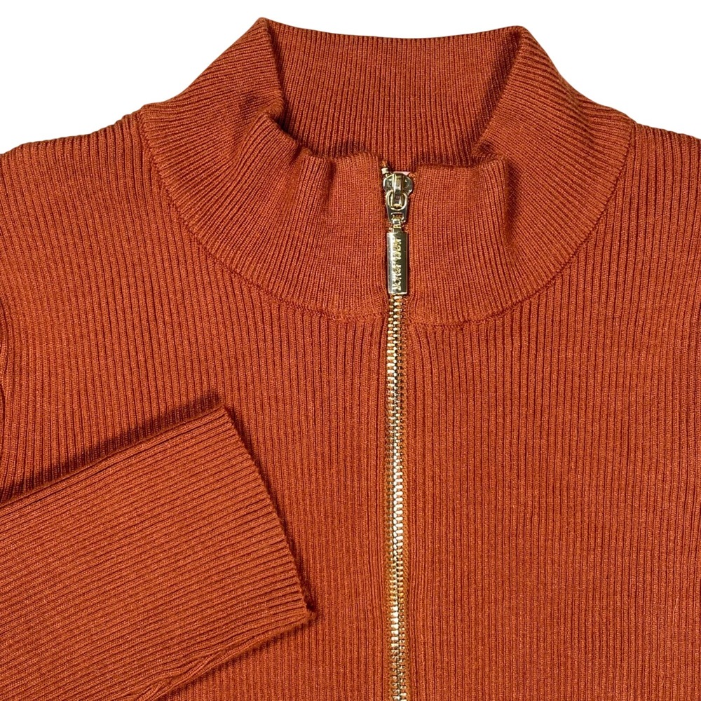 Alexia Admor‎ Zip Up Sweater Women Large Rust Ribbed Mock Neck Stretch Quiet Lux